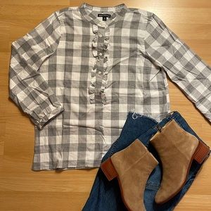 J. Crew Factory Ruffled Flannel Shirt Gray and White size extra small